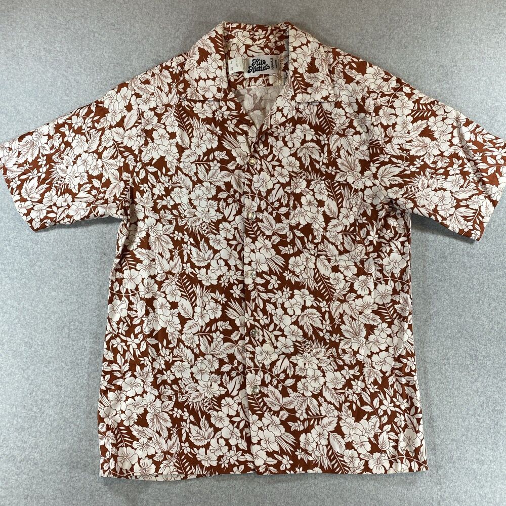 Vintage 80s Hilo Hattie Cotton Rust Red Brown Hawaiian Shirt L Cotton Aloha